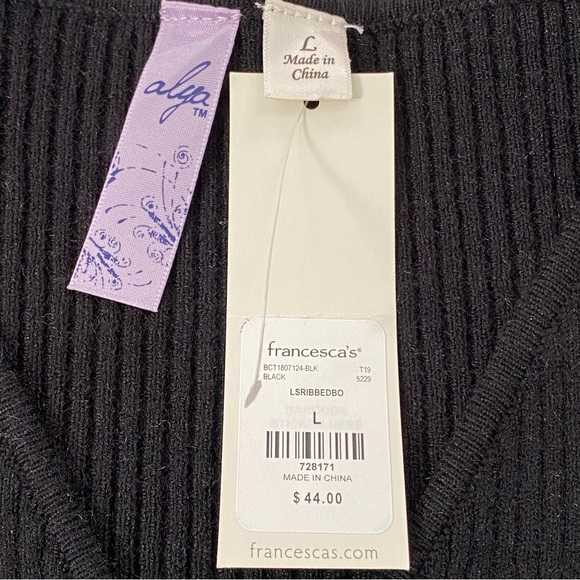 Francesca's alya Wrap Style Button Long Sleeves Black Bodysuit Women's Size L - Picture 6 of 8